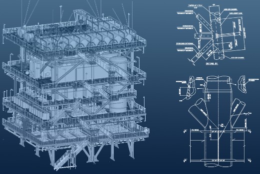 Engineering drawing — offshore platform 3D model and detail drawings