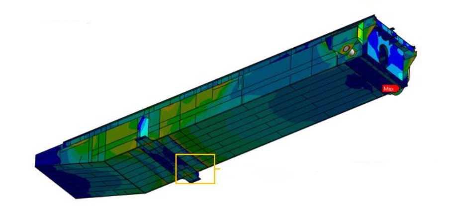 Structural stress analysis of a long vessel-deck beam in transit condition
